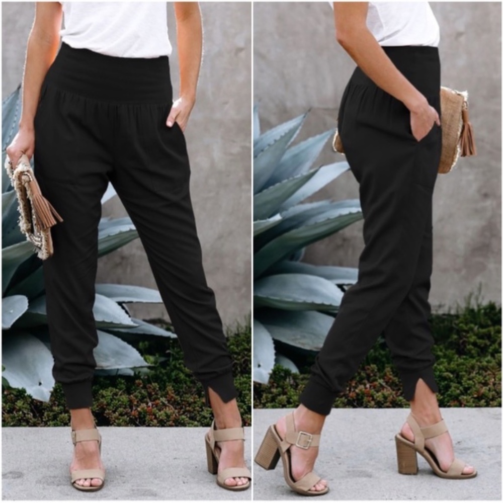 Boho Black jogger Ruched pocket Harem Style Pants Lounge